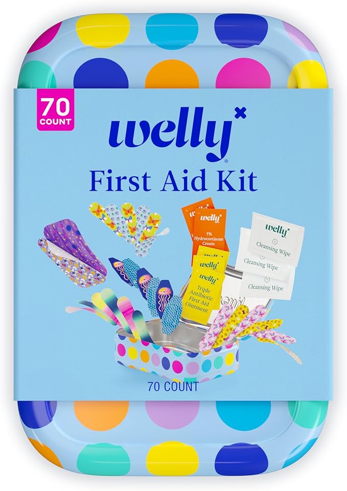 Welly First Aid Kit - Adhesive Bandages in Flexible Fabric and Waterproof, Singe Use Ointments (Triple Antibiotic, Cleansi...