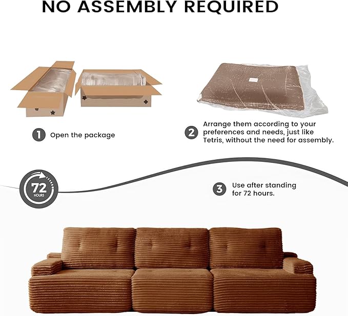 110" L-Shaped Modular Sectional Sofa with Convertible Ottoman, Cloud Boneless Sectional Couch with Deep Seat for Living Room Bedroom, Cloud Corduroy, No Assembly,Brown