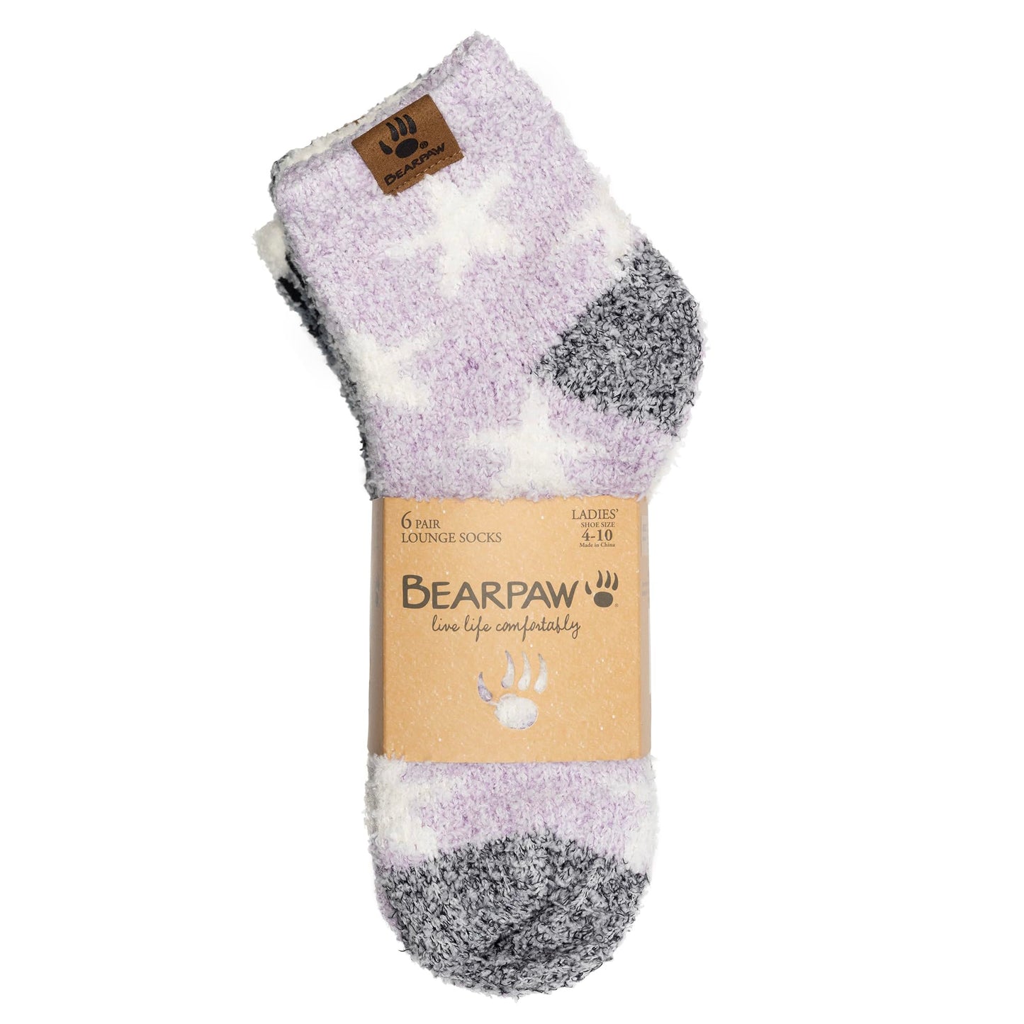 BEARPAW Ladies 6 Pair Pack Cozy Super Soft Warm Lounge Socks Multi Color Patterned Ankle and Low Cut Packs, Purple