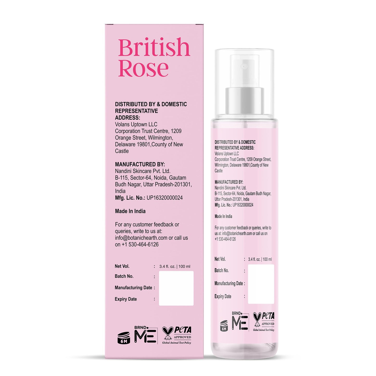 Botanic Hearth British Rose Hair Perfume & Body Perfume Mist with Hyaluronic Acid, Alcohol-Free, Refreshing & Hydrating Body Spray, Long Lasting Floral Fragrance, 100 ml / 3.4 fl oz