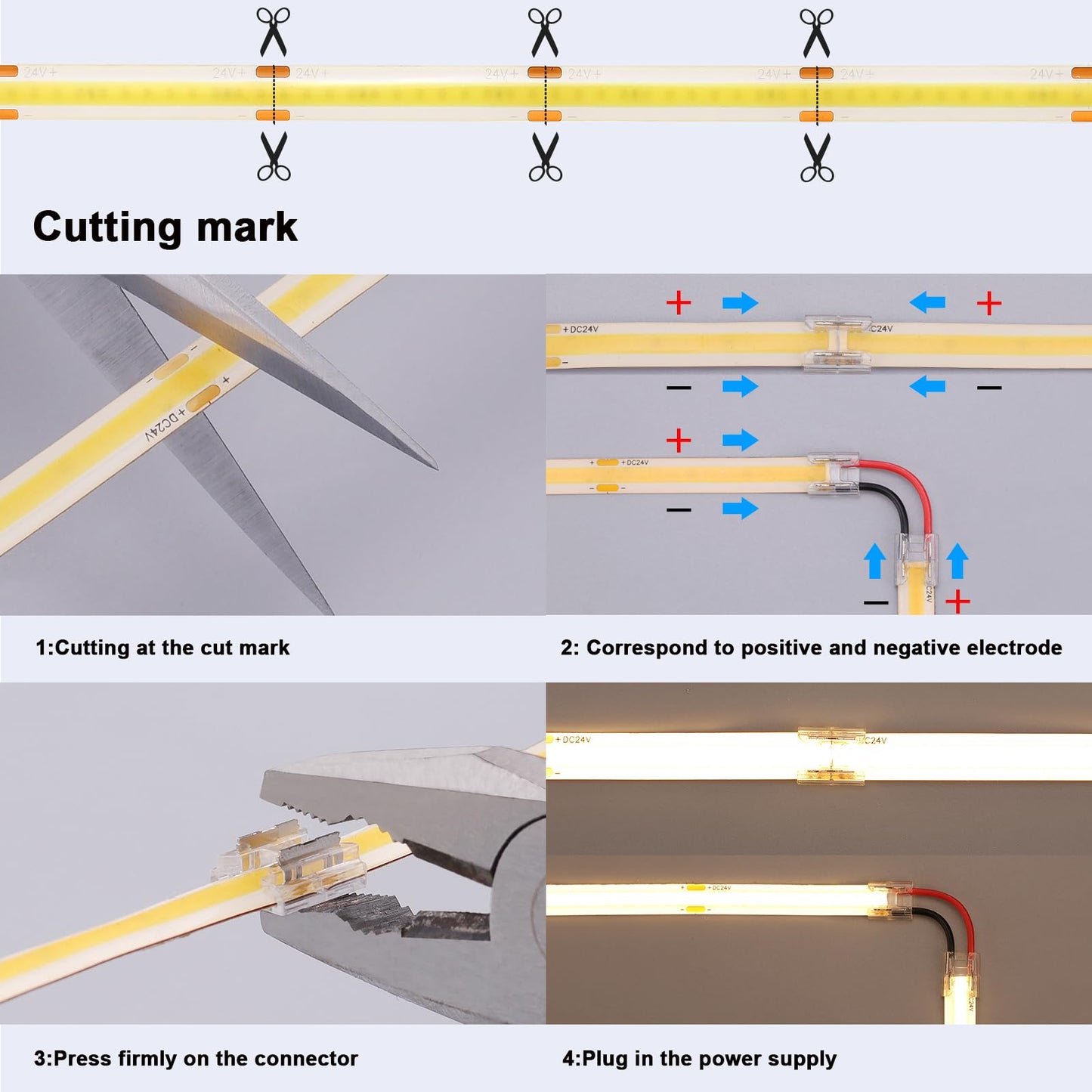 BENLUN 24V COB LED Strip Light Outdoor Waterproof 65.6ft (2 Rolls of 32.8ft), 6000K Cool White 11W/M 312LEDs/M CRI 93 LED Tape Light with Power Supply for Bedroom Courtyard Living Room Ceiling