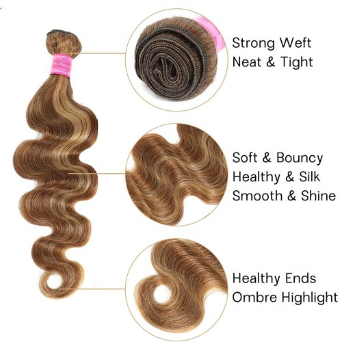Honey Blonde Body Wave Bundles Ombre Brown Bundles Human Hair 18 18 18 Inch Blonde Highlight Bundles Human Hair Silky And Soft 3 Bundles Hair Weave Remy Hair Extensions