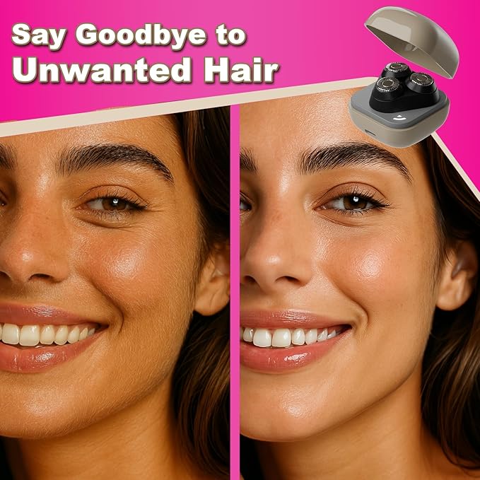 Youbella Facial Hair Removal for Women, 3D Floating Blade Rotary Razor, Wet/Dry Electric Shaver, Portable & USB Rechargeable Epilator Hair Remover for Face, Upper Lip, Chin, Arms & Legs (Beige)