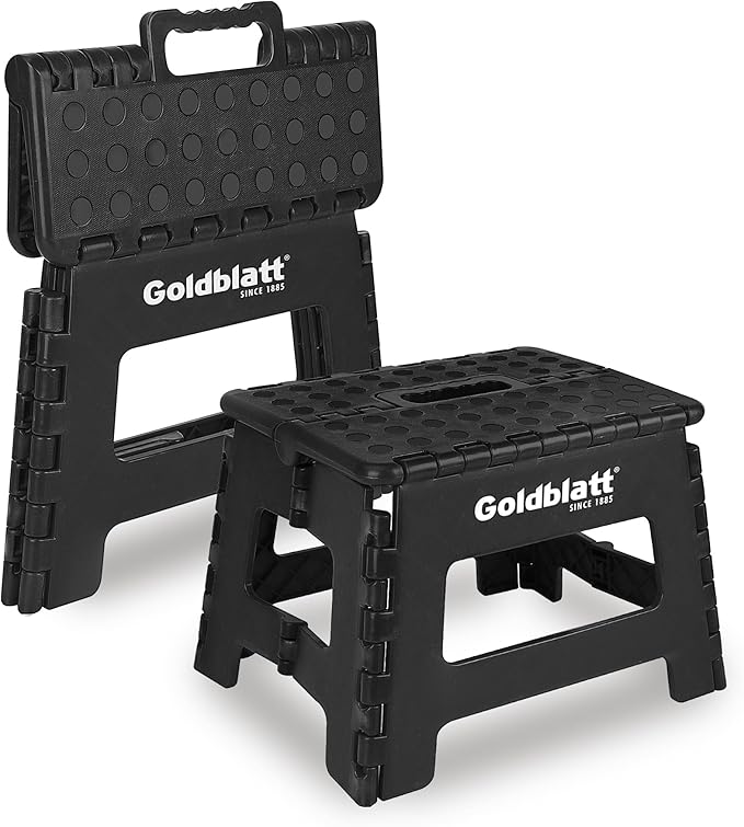 Goldblatt 8.5" Folding Step Stool 2-Pack for Adults and Kids, Heavy-Duty Plastic Portable Foldable Stool with Non-Slip Top and Anti-Skid Feet, 300 lbs Capacity, Kitchen & Bathroom, Black