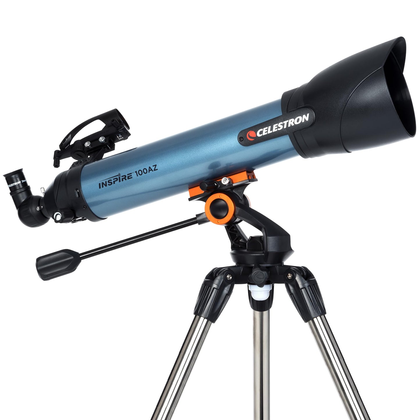 Celestron Inspire 100AZ Refractor Telescope with Built-in Smartphone Adapter, Blue