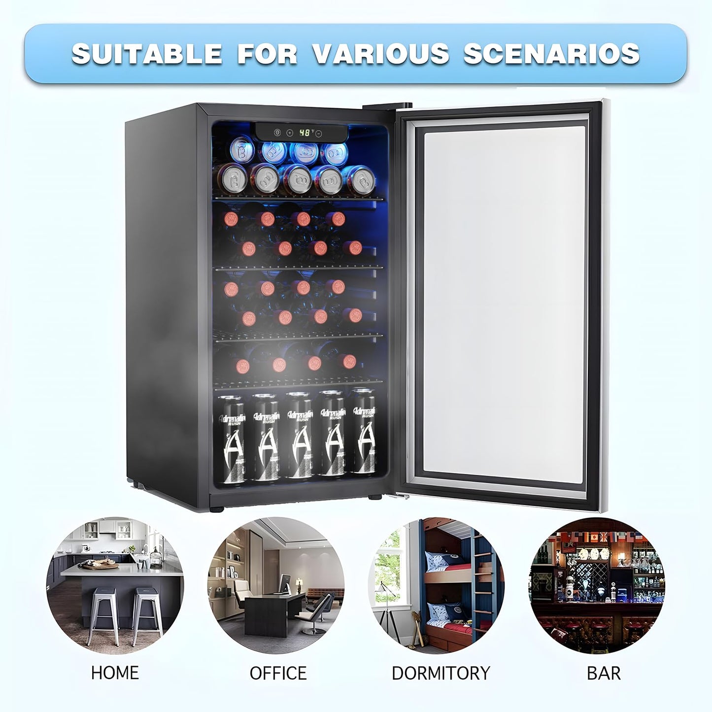 Antarctic Star 26 Bottle 3.2cu.ft Wine Cooler/Beverage Refrigerator Compact Wine Cellar with Glass Door Adjustable Temperature Control for Bar/Home/Office Freestanding Indoor Use,Black