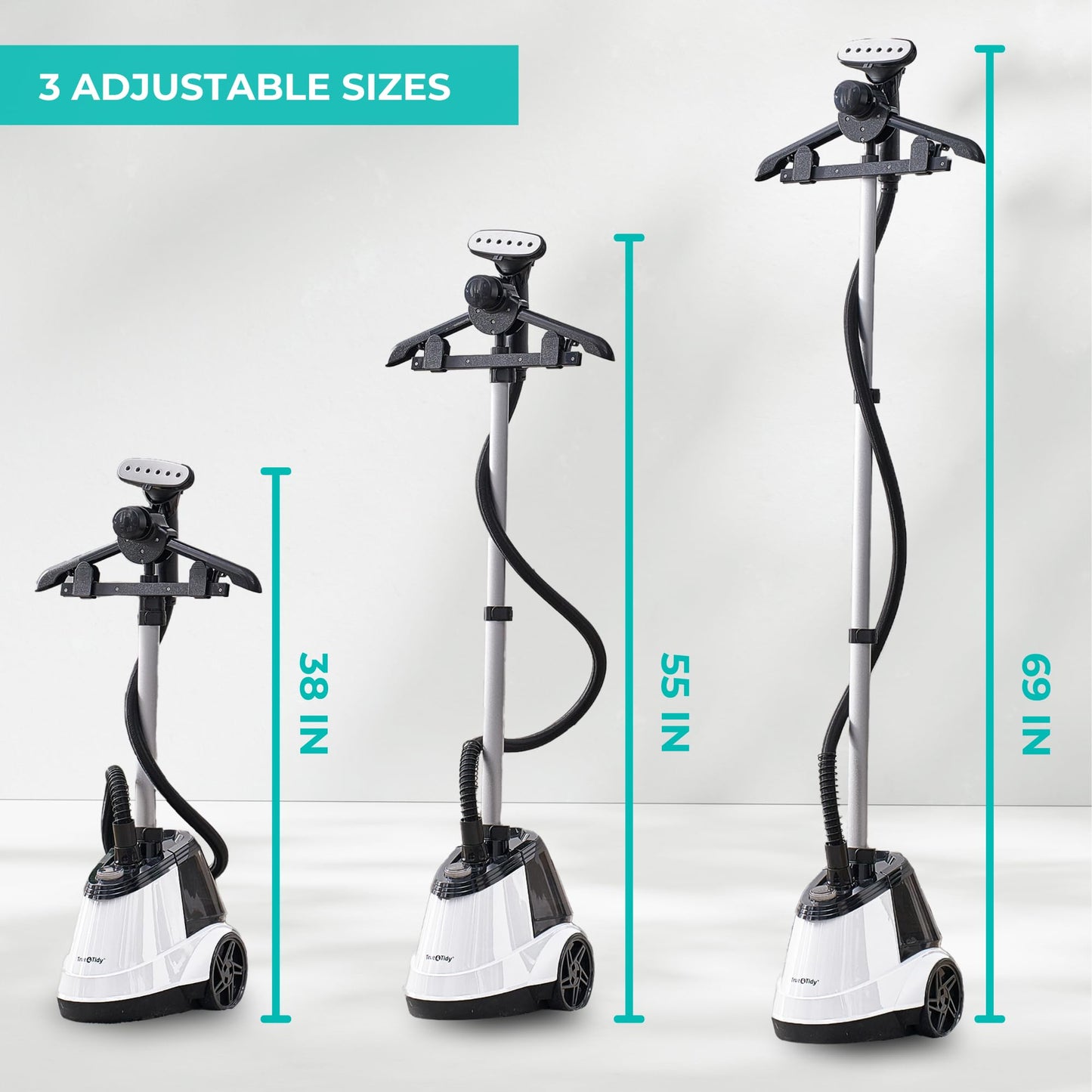 True & Tidy® Commercial Garment Steamer – Heavy Duty 1800W for Home & Commercial Use, 90+ Min Continuous Steam, Large 2.9L Tank, Wheels (X5A White Auto-Off, Smart Commercial Garment Steamer)