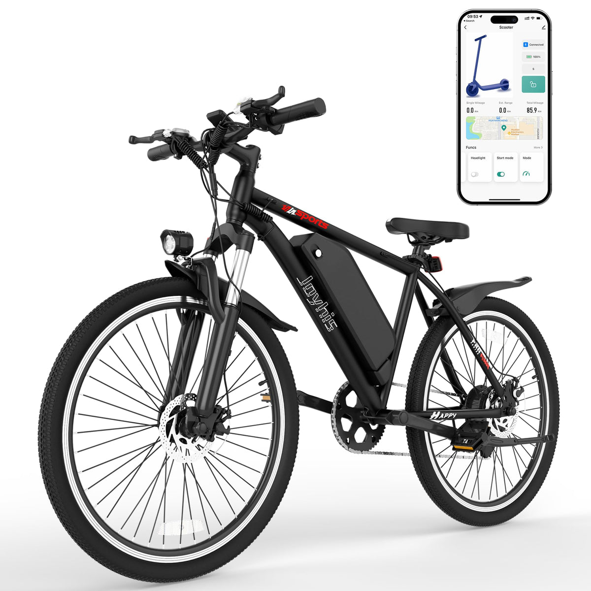 Joyhis Electric Bike for Adults, 26'' Ebike, Up to 20-60 Miles 22MPH Electric Mountain Bike with 48V Removable Battery, Adjustable Stem, Fenders, Lockable Suspension Fork (JA26520:20-30Miles, Black)
