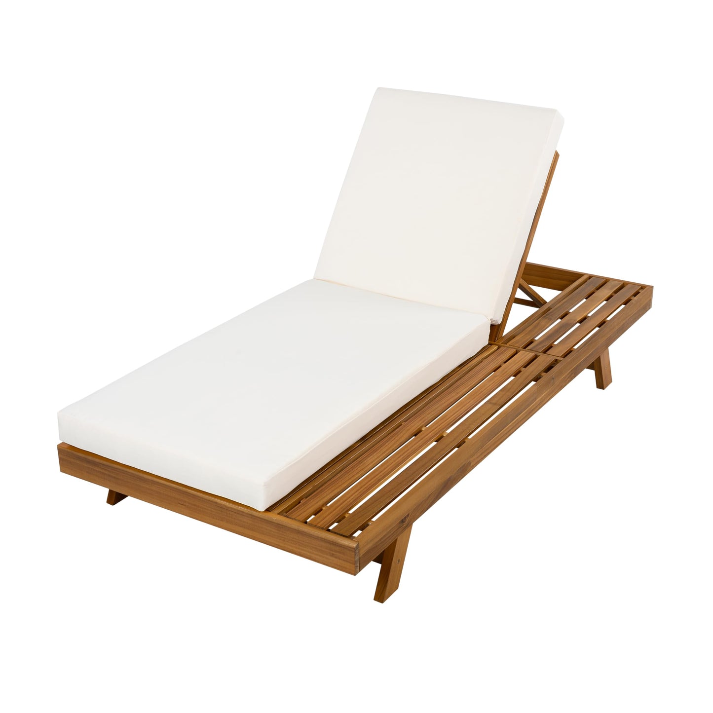 Christopher Knight Home Kayes Acacia Wood Chaise Lounge with 4'' Cushion, Outdoor 79'' Patio Recliner Chair with 4-Position Adjustable Backrest, Sun Lounger for Poolside Backyard, Teak+Cream