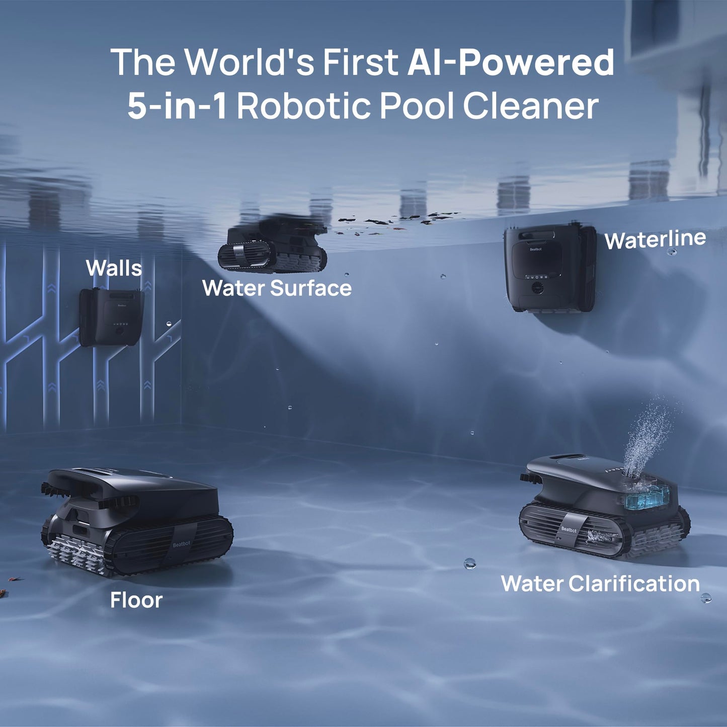 Beatbot P300 Ultra Cordless Robotic Pool Vacuum Cleaner, Complete 5-in-1 Coverage, Advanced AI Powered Technology, Clean Walls, Water Surface, Waterline, Water Clarification & Floor