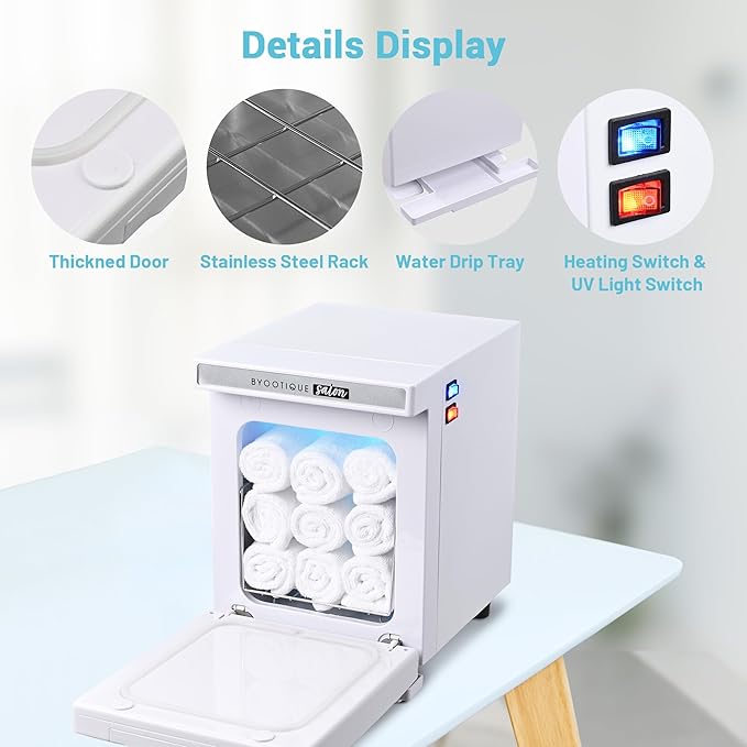 BYOOTIQUE 5L Small Hot Towel Warmer Cabinet,Professional Fast Heating Portable Mini Hot Towel Machine Barber Facial Spa Massage Beauty Hair Salon, White