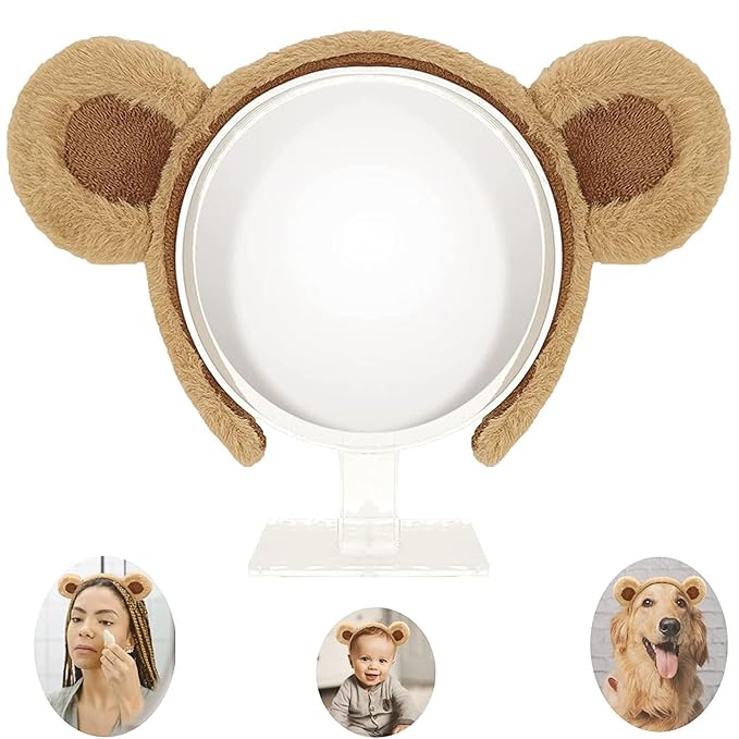 Beviliu Brown Bear Ears Headband, Cute Hairband Fluffy Animal Head Wear for Party Cosplay Makeup Washing Face Halloween Co...