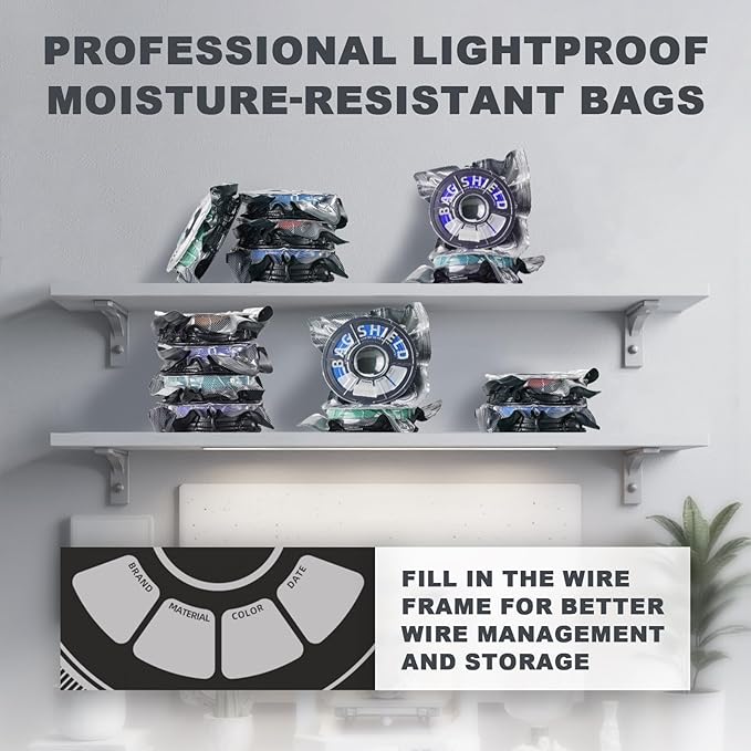 Vacuum-Sealed 3D Printing Filament Kit, 20 Packs Lightproof Storage Bags with Vacuum Pump, Moisture-Proof Bags, Sorting & Storage of PA/DP/PC/PLA/ABS/TPU/ASA/PETG with Desiccant
