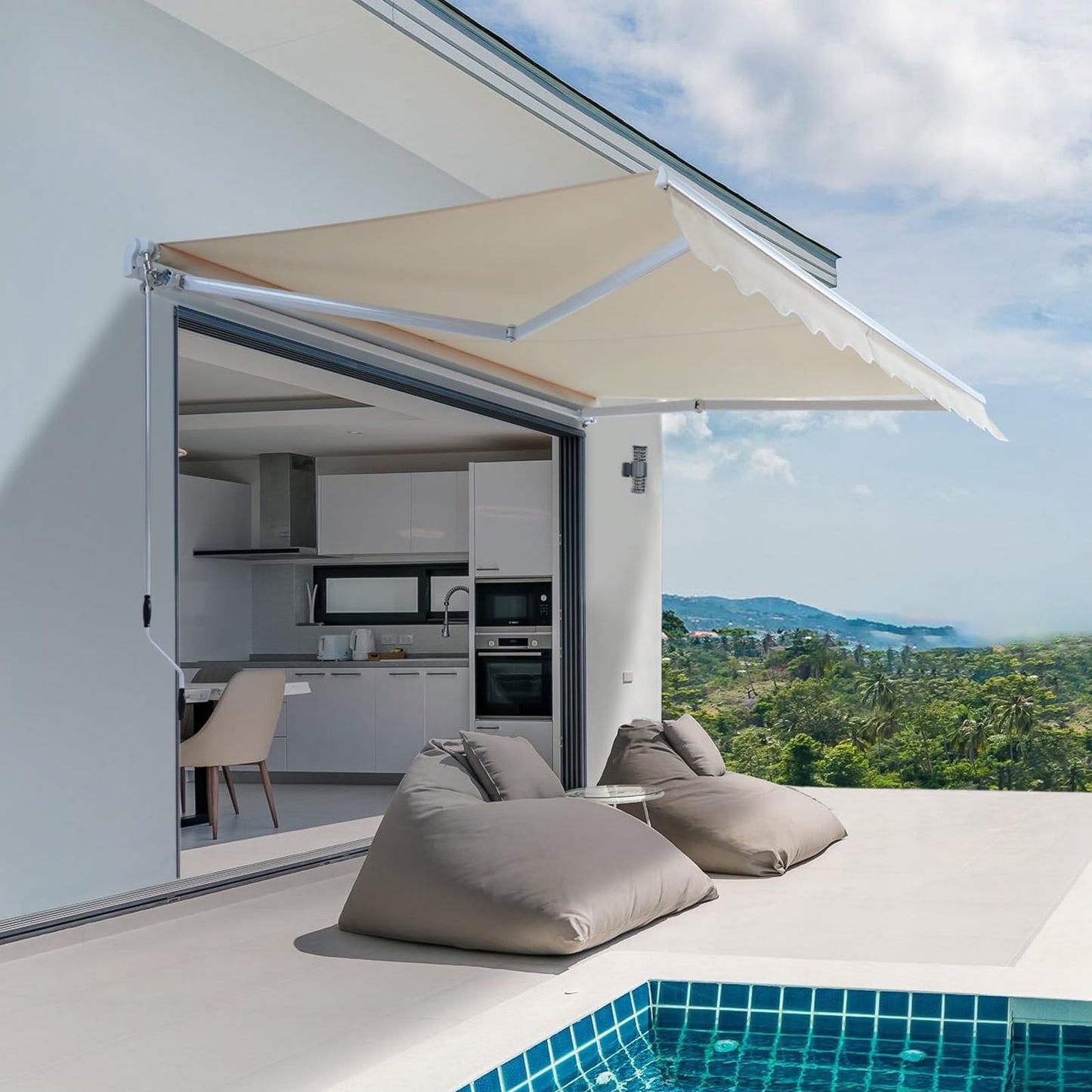 Manual Retractable Awning for Patio, Outdoor Patio Awning with 300g/m² UV & Water-Resistant Fabric, Sunshade Shelter with Crank Handle & Durable Aluminum Frame (Beige, 10 × 8 FT)