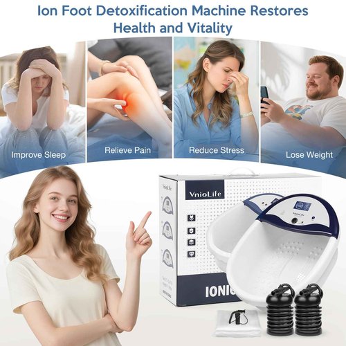 VnioLife Ionic Foot Bath Detox Machine, Ion Detox Foot Bath Cleanse, LED Display Spa with Heated Belt, Wrist Strap, Arrays, Liners (Portable Handbag)