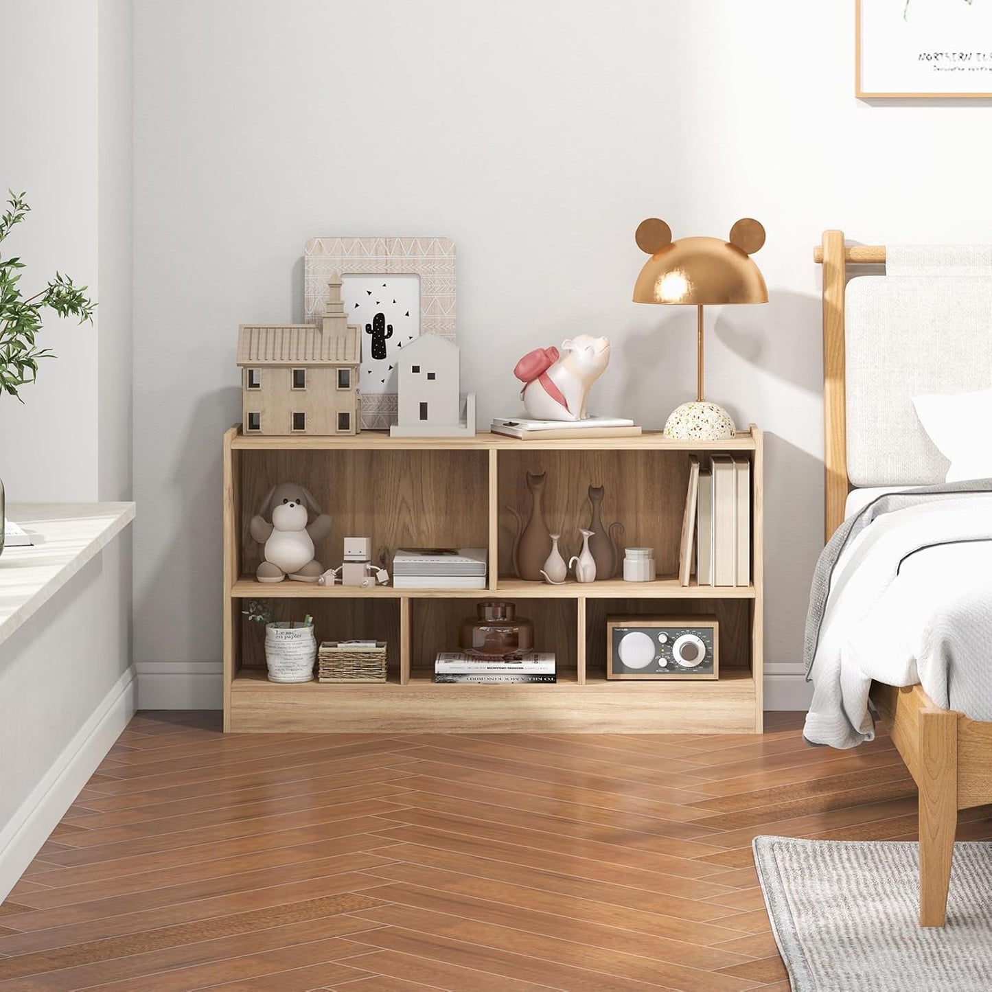 LOKO 2 Tier 5 Cube Bookcase, Open Shelf Storage Cabinet, Wooden Display Cabinet Shelf, Multipurpose Bookshelf for Living Room, Bedroom, Hallway, Home Office, Classroom (Natural)