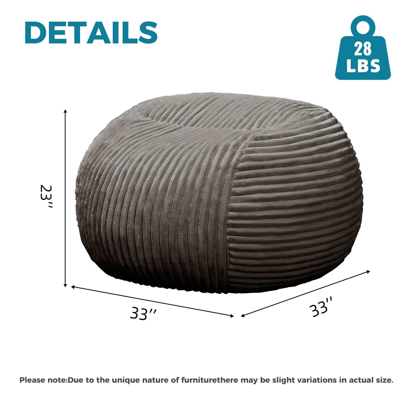 Bean Bag Chairs for Adults，Bean Bag Chair with Filler Included，Detachable and Washable Flannel Cover, Round Fluffy Sofa Chair Filled with Memory Foam, Suitable for Gaming, Bedroom (Grey)