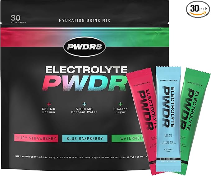 PWDRS Electrolytes | All Natural Electrolyte Packets | Zero Added Sugar | 5,000mg Coconut Water for Fast Hydration | Non-GMO, No Sucralose | 30 Sticks