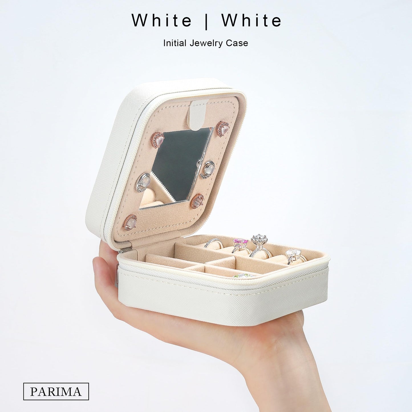 Parima Travel Jewelry Case - White Gift for Female Friends and Bridesmaids - Self Care, Birthday and Bride Gifts