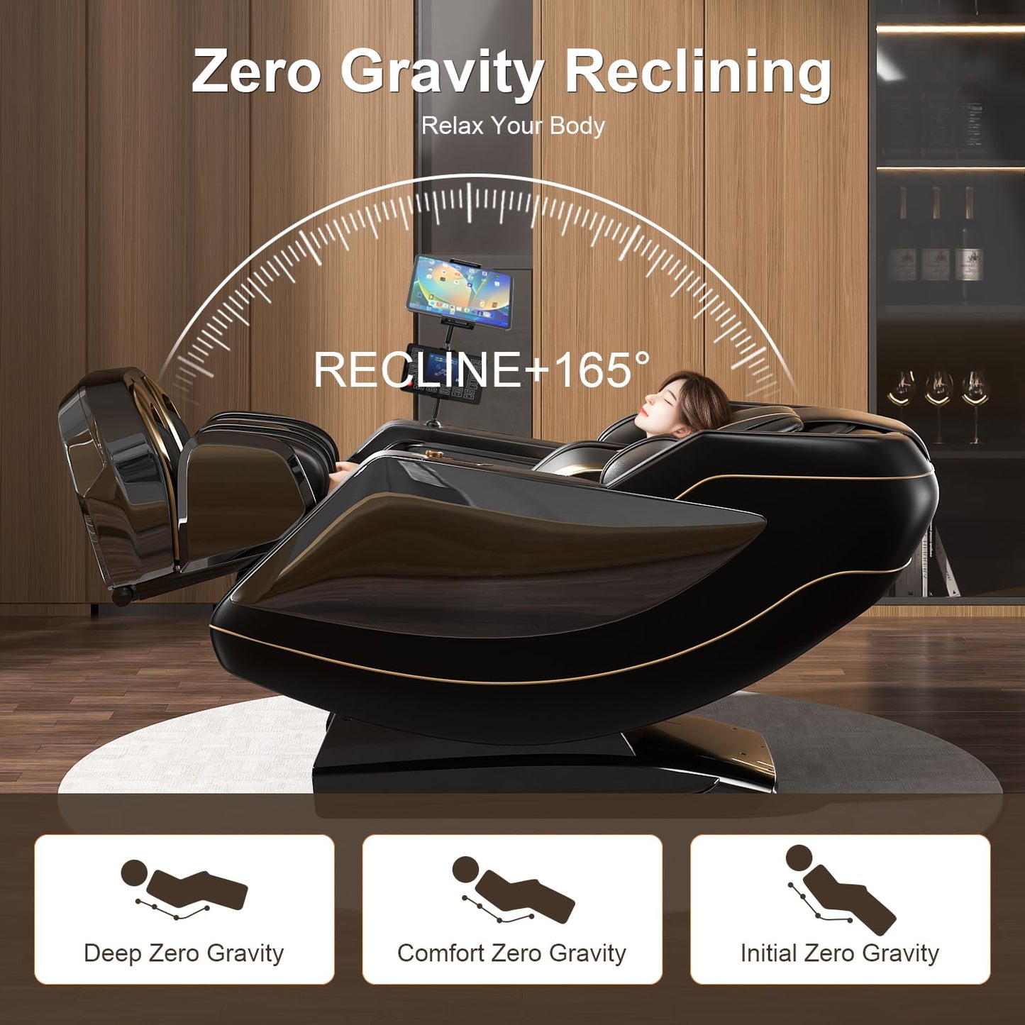 COZOME 4D Zero Gravity Full Body Massage Chair with SL Track, 15 Auto Modes, Voice Control, Foot Rollers, Waist & Calf Heating, Deep Yoga Stretch, Touch Screen Controller for Home Office, Black