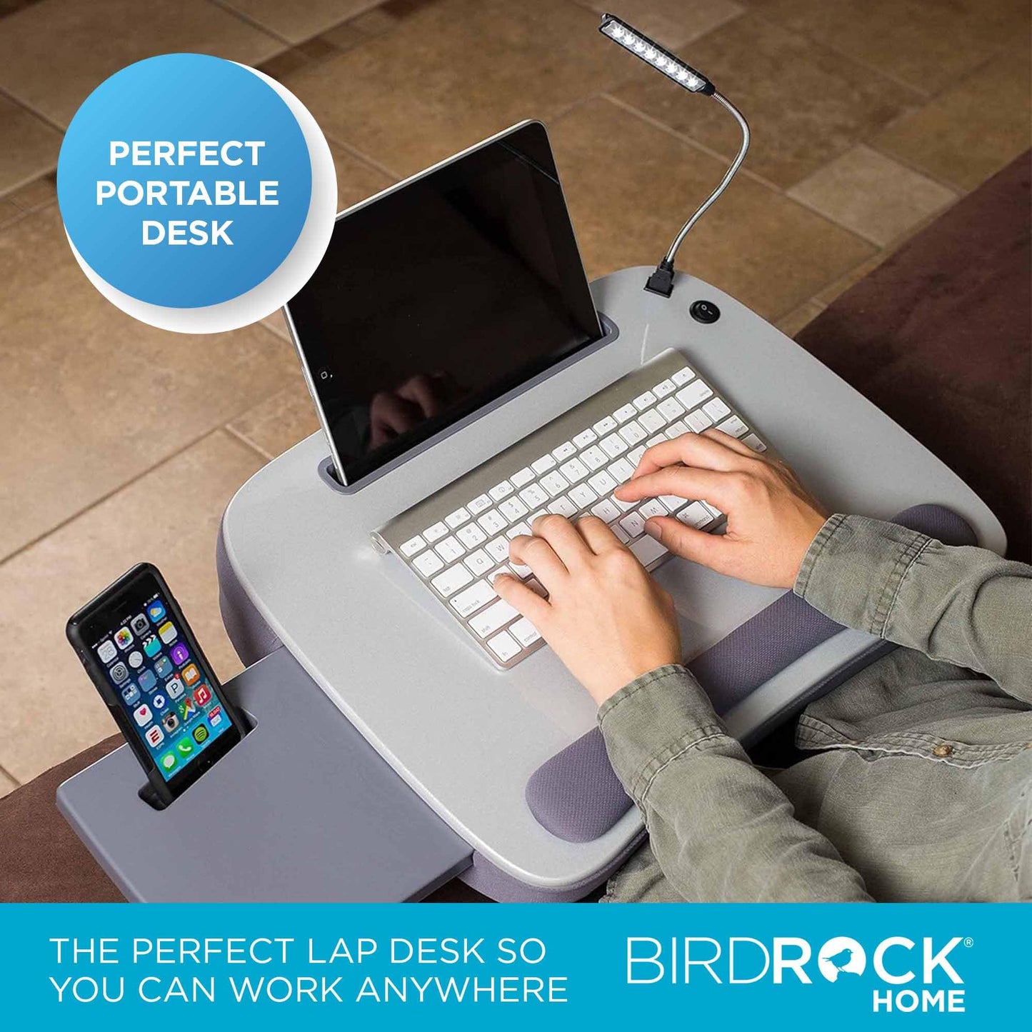 Sofia + Sam Multi Tasking Memory Foam Lap Desk with USB Light (Silver) | Supports Laptops Up to 15 Inches