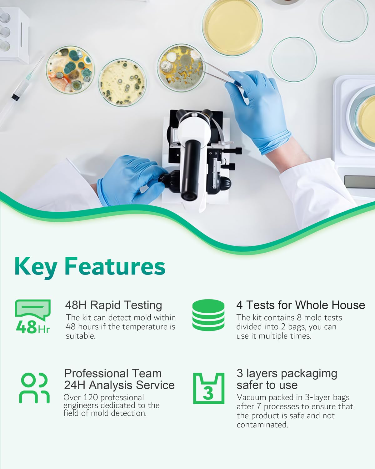 Mold Test Kit for Home, 8 Detection Tests for HVAC, Surfaces & Indoor Air Quality, DIY Black Mold Detector Testing kit at Home, Includes Detailed Identification Guide, Free Lab Analysis