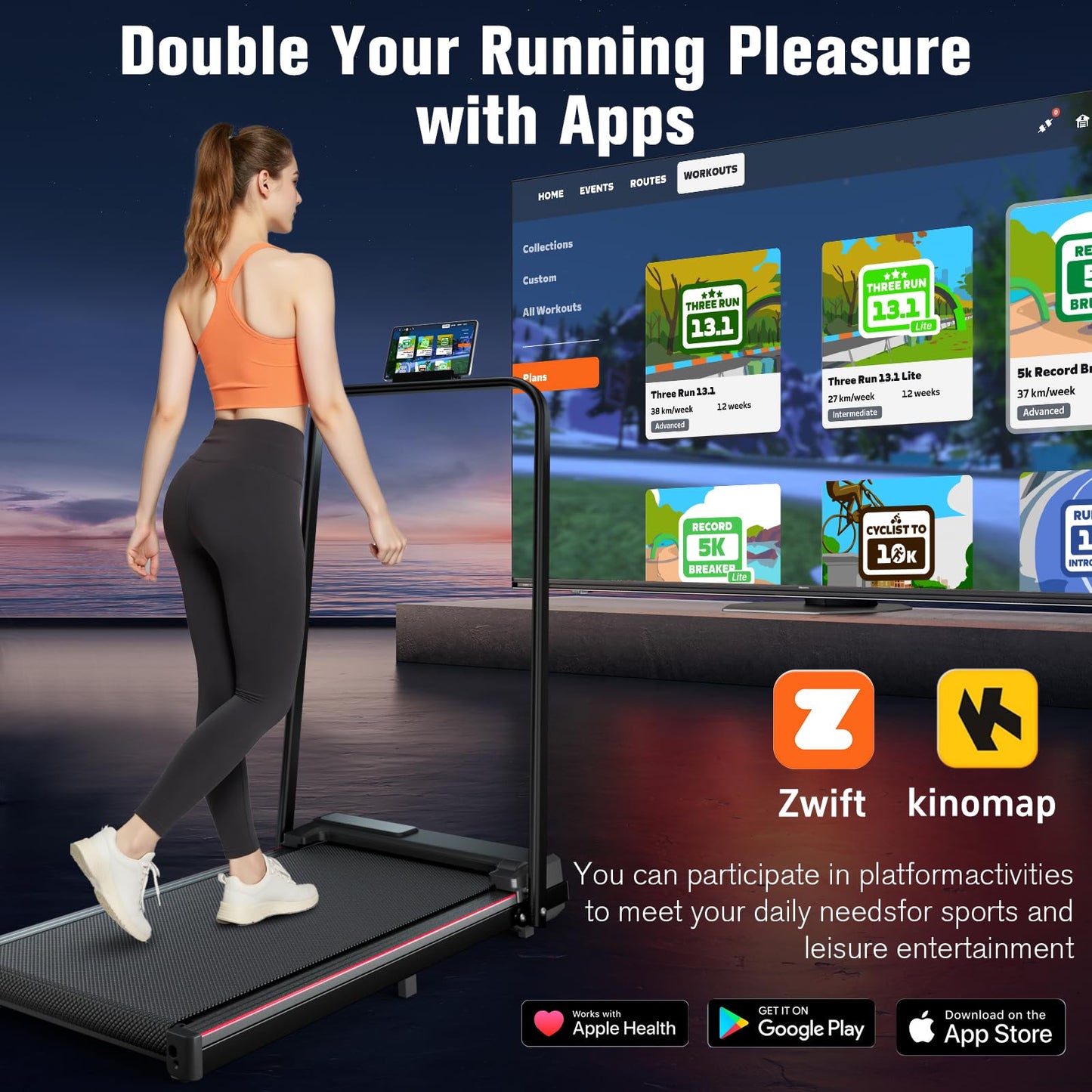 Treadmill with Incline, Small Walking Pad with Handle Bar, Under Desk Treadmill for Home Office 300 Lbs Capacity, Remote Control&APP, Black (M)