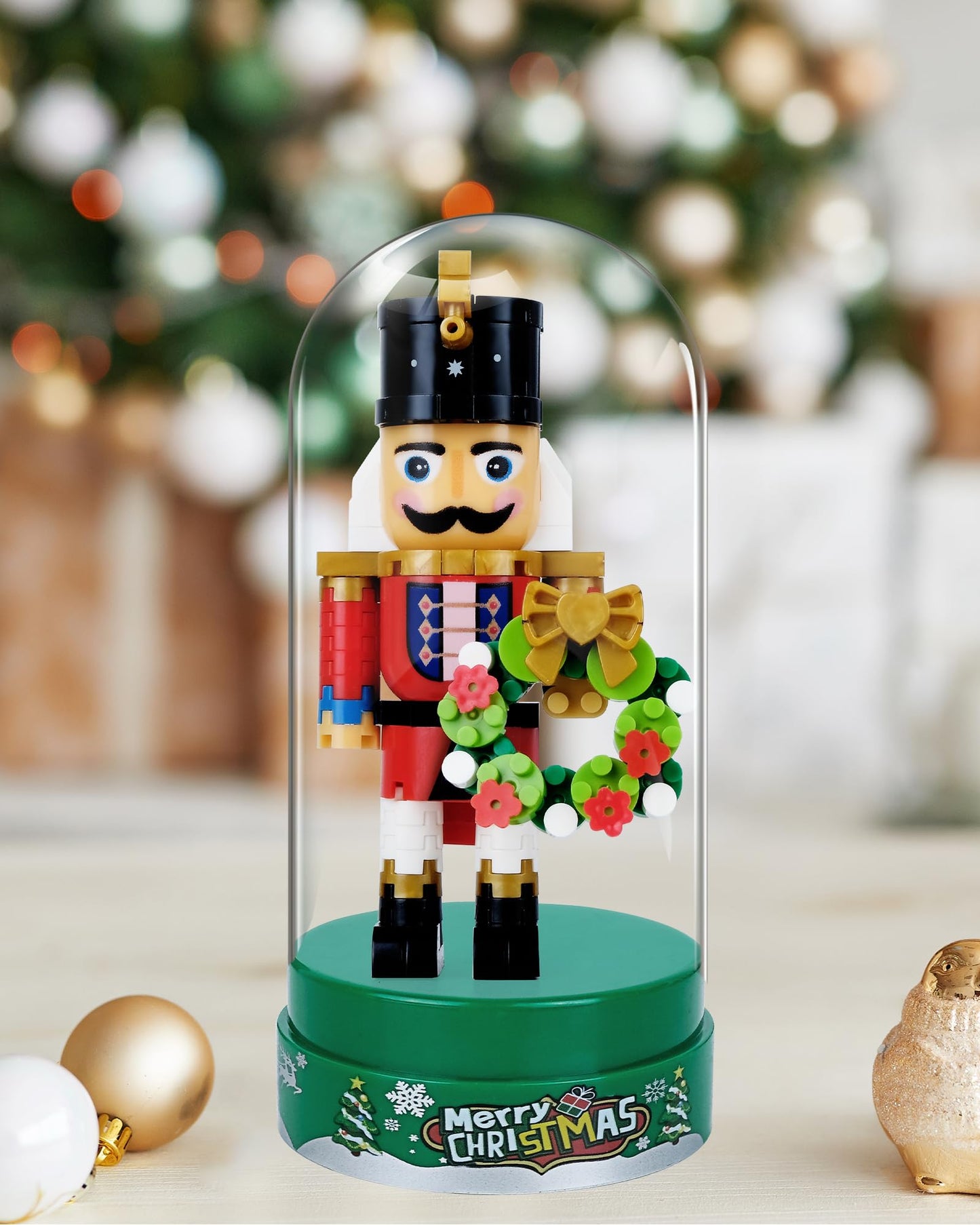 Anwenk Christmas Nutcracker Figure Building Set, Xmas Nut Cracker Soldier with Wrench,Collectible Christmas Home Decor, Nutcracker Gift with Cover and Base (172 PCS)