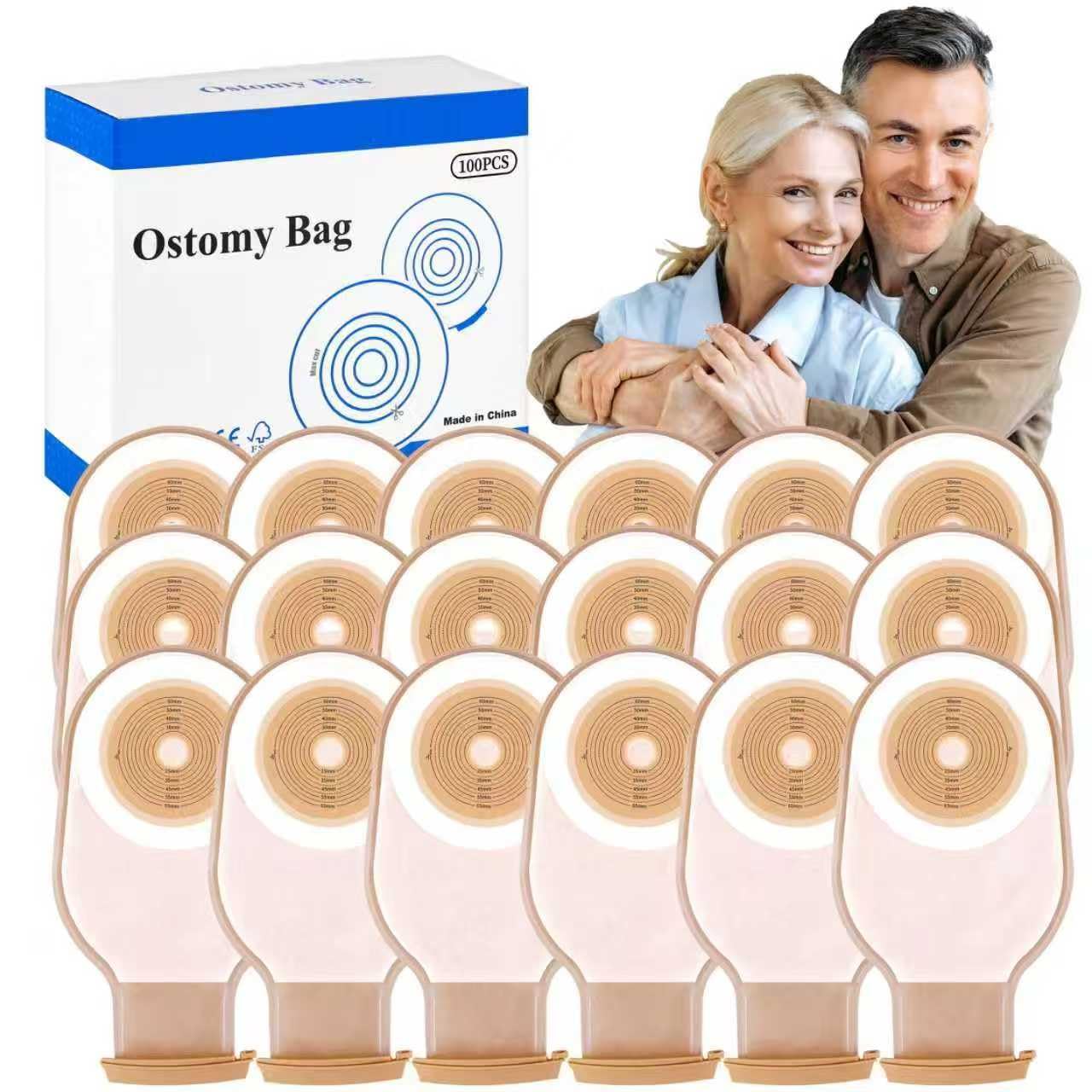 100 PCS Colostomy Bags, 15mm-65mm Ostomy Supplies, One-Piece Ostomy Bags Drainable Pouches with Closure for Lleostomy Stoma Care, Cut-to-Fit