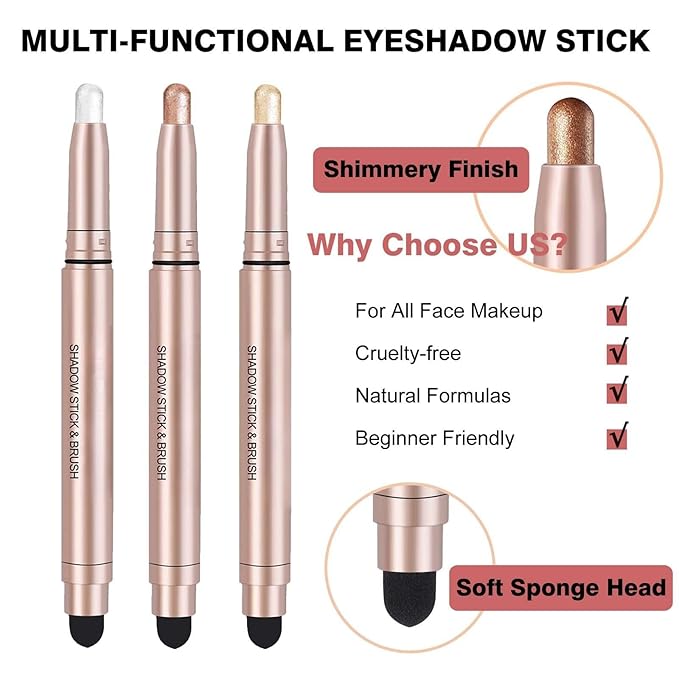 Brown Eyeshadow Stick Makeup, Highlighter Cream Eye Shadow Pencil, Waterproof Hypoallergenic Long Lasting Matte Crayon, Glitter Primer Palette Shimmer Eyeliner Pen