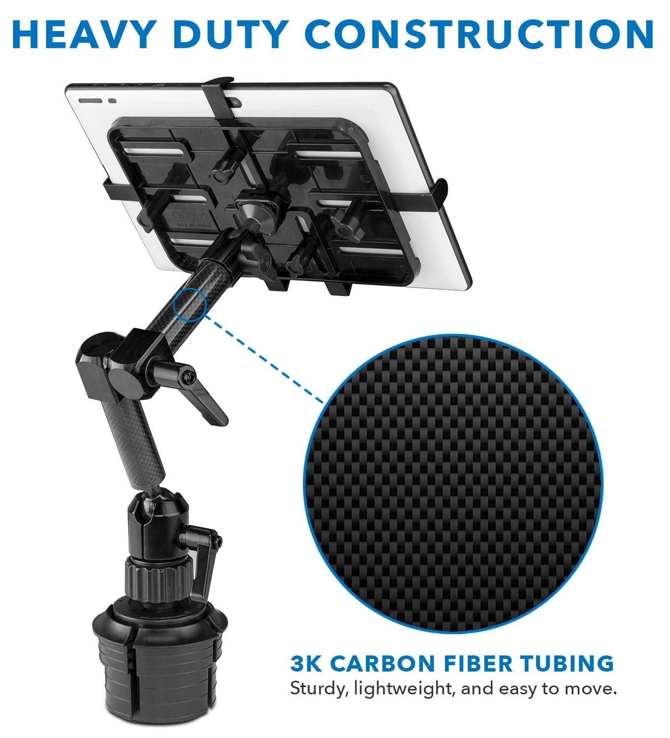 Mount-It! Premium Cup Holder Tablet Mount For Cars, Trucks, Suvs - Commercial Tablet Eld Mount - Heavy Duty Carbon Fiber Full Mo