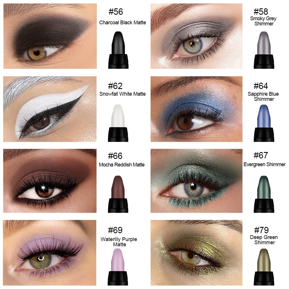 evpct 8Pcs Cream Eyeshadow Stick Set for Women, Black White Lavender Purple Matte Blue Chocolate Emrald Green Grey Shimmer, Silk
