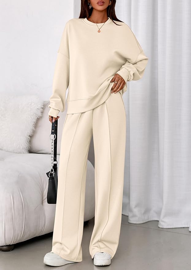 PRETTYGARDEN 2 Piece Sets For Women Fall Trendy Long Sleeve Sweatshirt Wide Leg Pants Loungewear Set Matching Sweatsuit