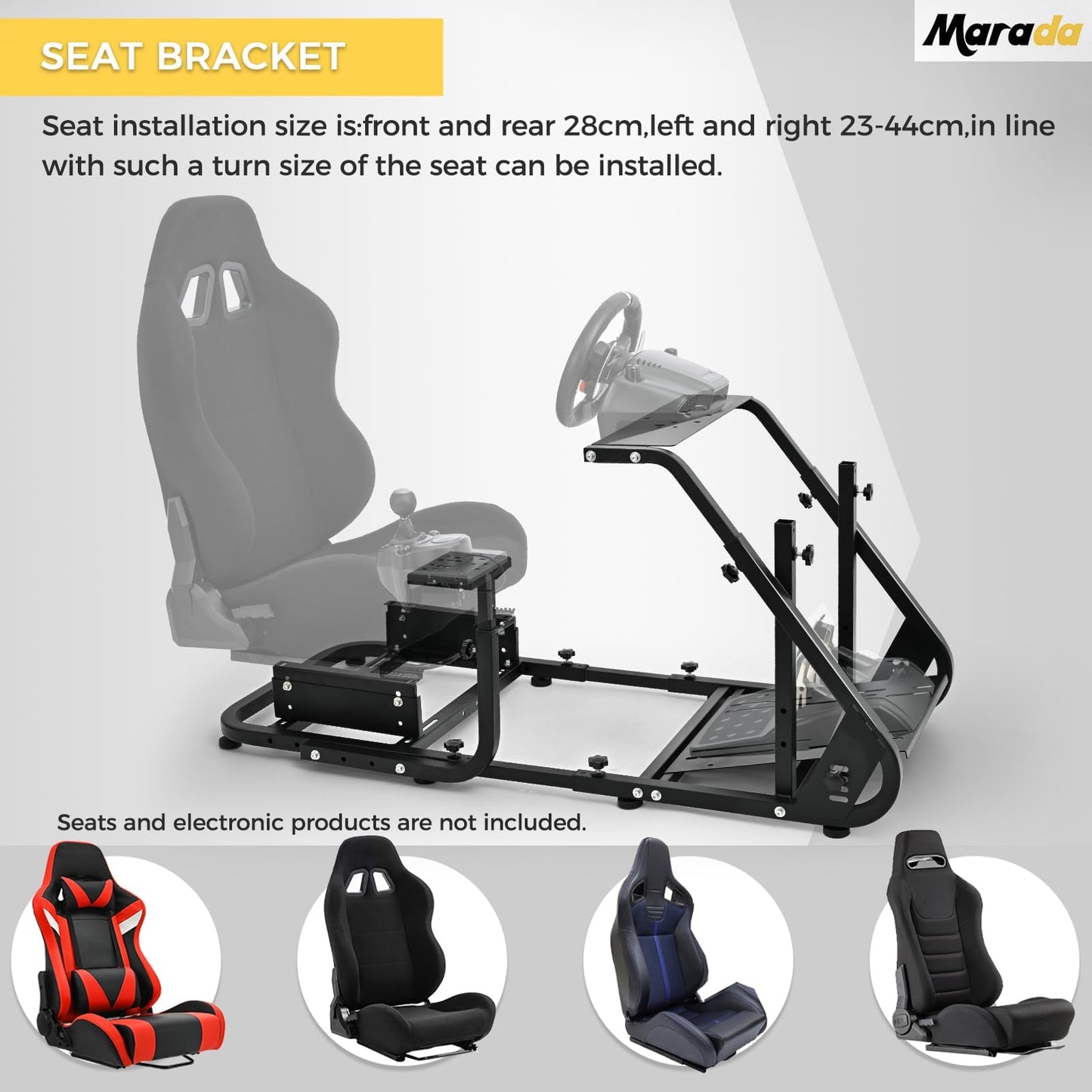 Marada Reinforced Stabilizing Racing Steering Wheel Cockpit Fit for Fanatec, for PXN, for Thrustmaster, for Logitech Device Adjustable Driving Simulator Stand, Wheel Pedal Handbrake Not Included