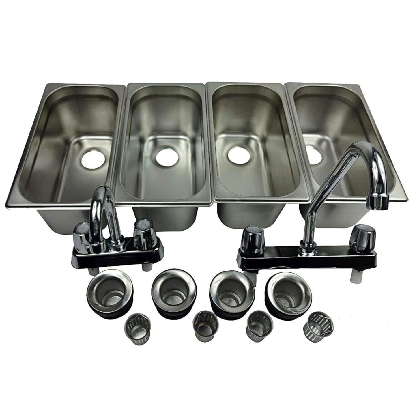 Standard 4-Compartment Drop-in Stainless Steel Concession Sink Set & Hand Washing for Concession Stand Food Trailer