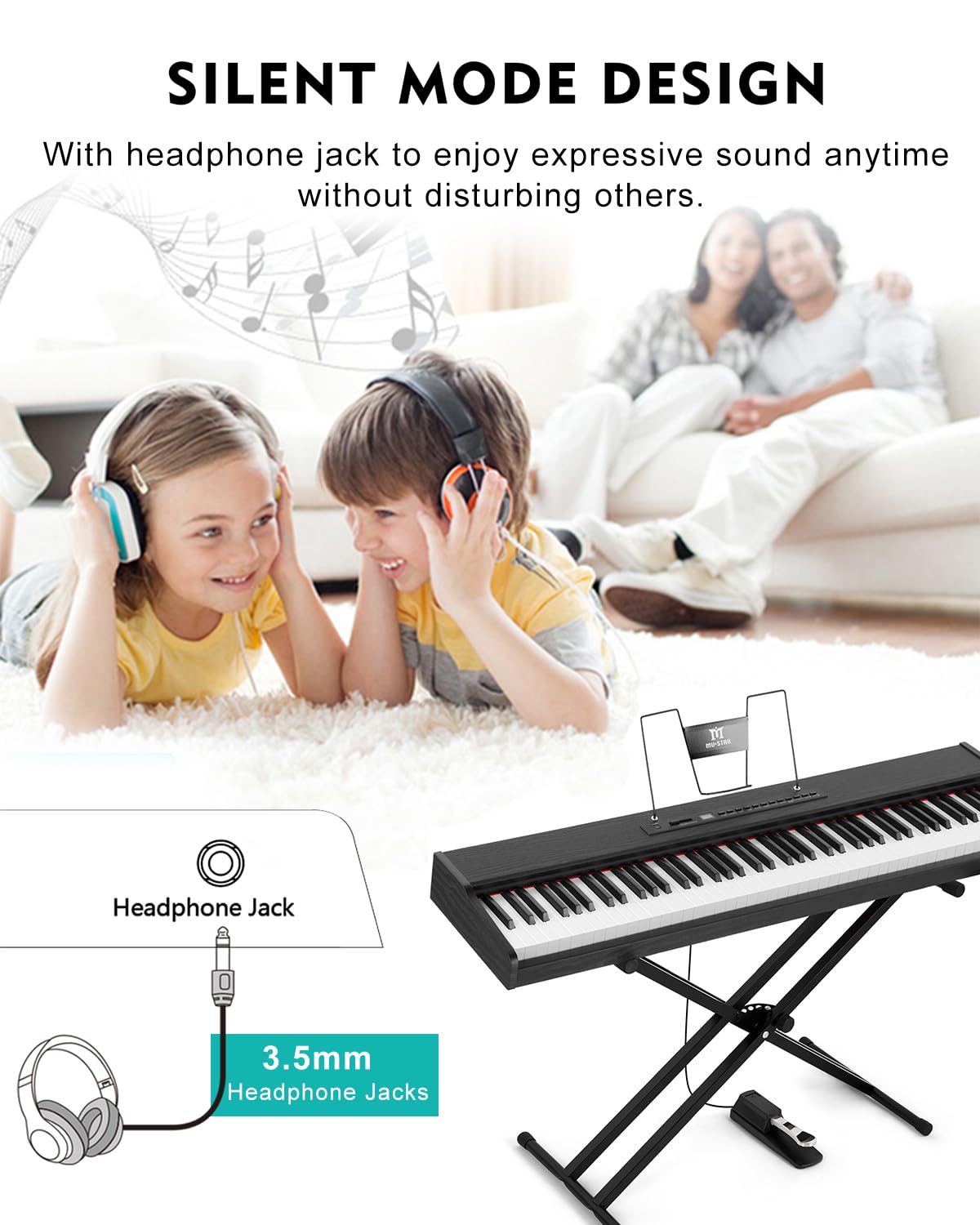 MUSTAR Digital Piano 88 Key Weighted with Stand, 88 Key Semi Weighted Keyboard Piano MEP-900, Portable Electric Piano Keyboard 88 Keys with Bluetooth Connection, Case, Sustain Pedal, MDF, Black
