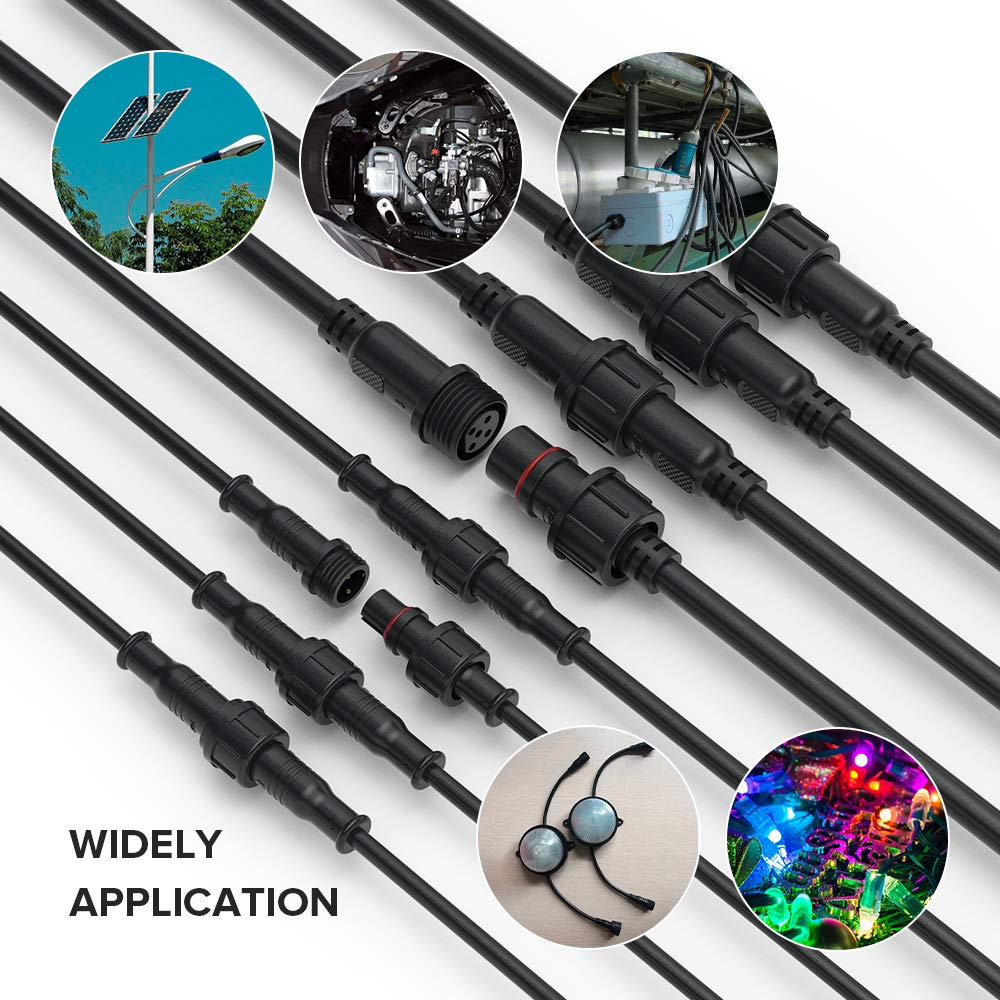 BTF-LIGHTING 5 PCS 4 Core 4 PIN Black Plastics IP65 T Shape Tee Big Size Connector 1 Male Ends 2 Female End 0.5mm²/20AWG 22mm Nut