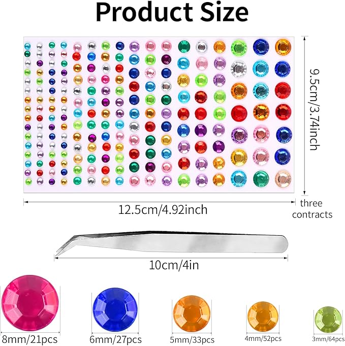 591pcs Face Gems Hair Gems Pearls, Self-Adhesive Face Jewels Eye Rhinestones 3/4/5/6/8 mm Face Gem Stick on, Halloween Makeup Gems Rave Accessories for Face Eyes Body Makeup (05.Color)