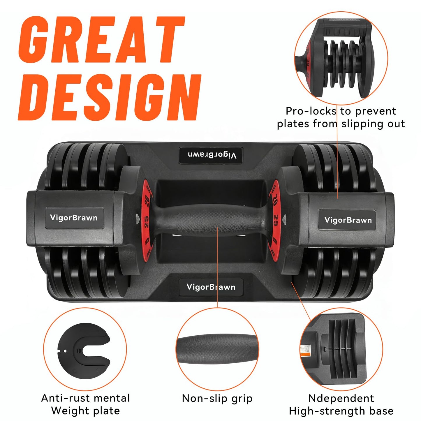 Adjustable Dumbbell Set 25LB, 2-in-1 Weights with Anti-Slip Handle, Fast Weight Adjustment for Home Gym, Strength Training for Men & Women, Single/Pair with Tray（2 PCS)