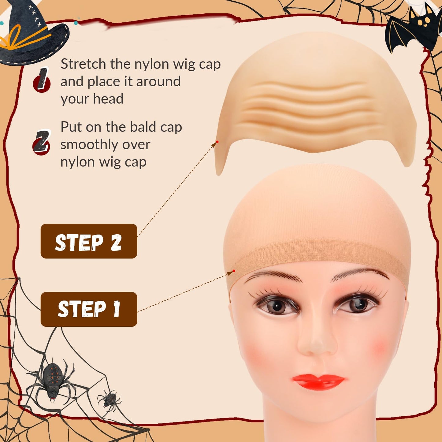 JOLYEAK 2 pcs Bald Caps Latex Bald Cap with Nylon Wig Caps Makeup Costume Accessories Adult Cosplay Party Supplies