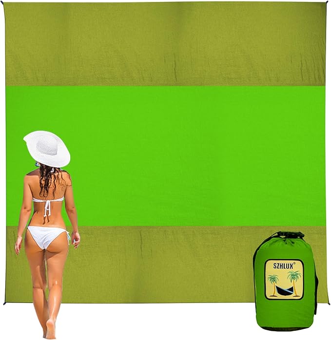 SZHLUX Beach Blanket,108" X 84" 1-5 Adults Extra Large Beach Mat, Big & Compact Sand Free Mat Quick Drying for Travel Camp...