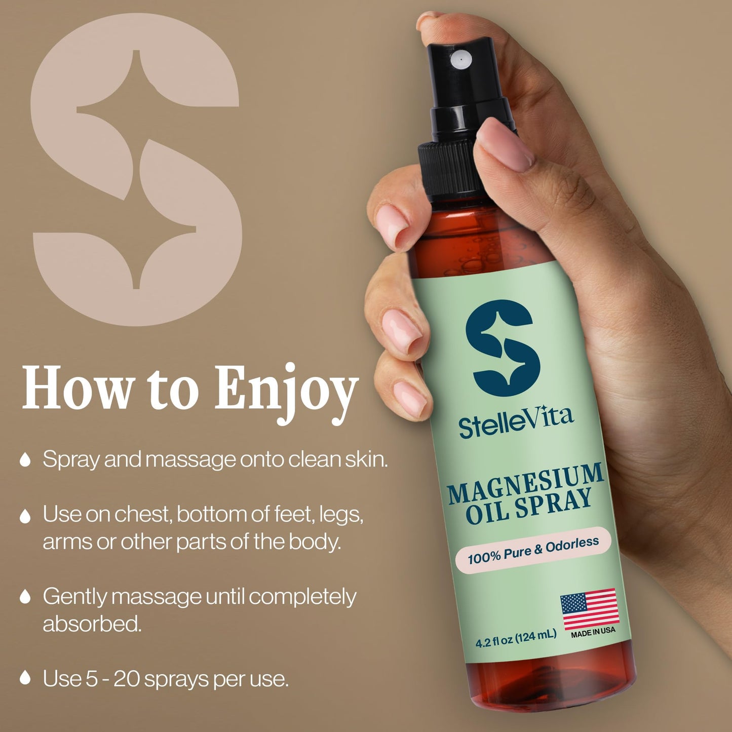 Pure Magnesium Oil Spray 4oz - Extra Strength Topical Magnesium Spray for Feet, Body & Skin Care - Sleep and Relaxation 100% Nat