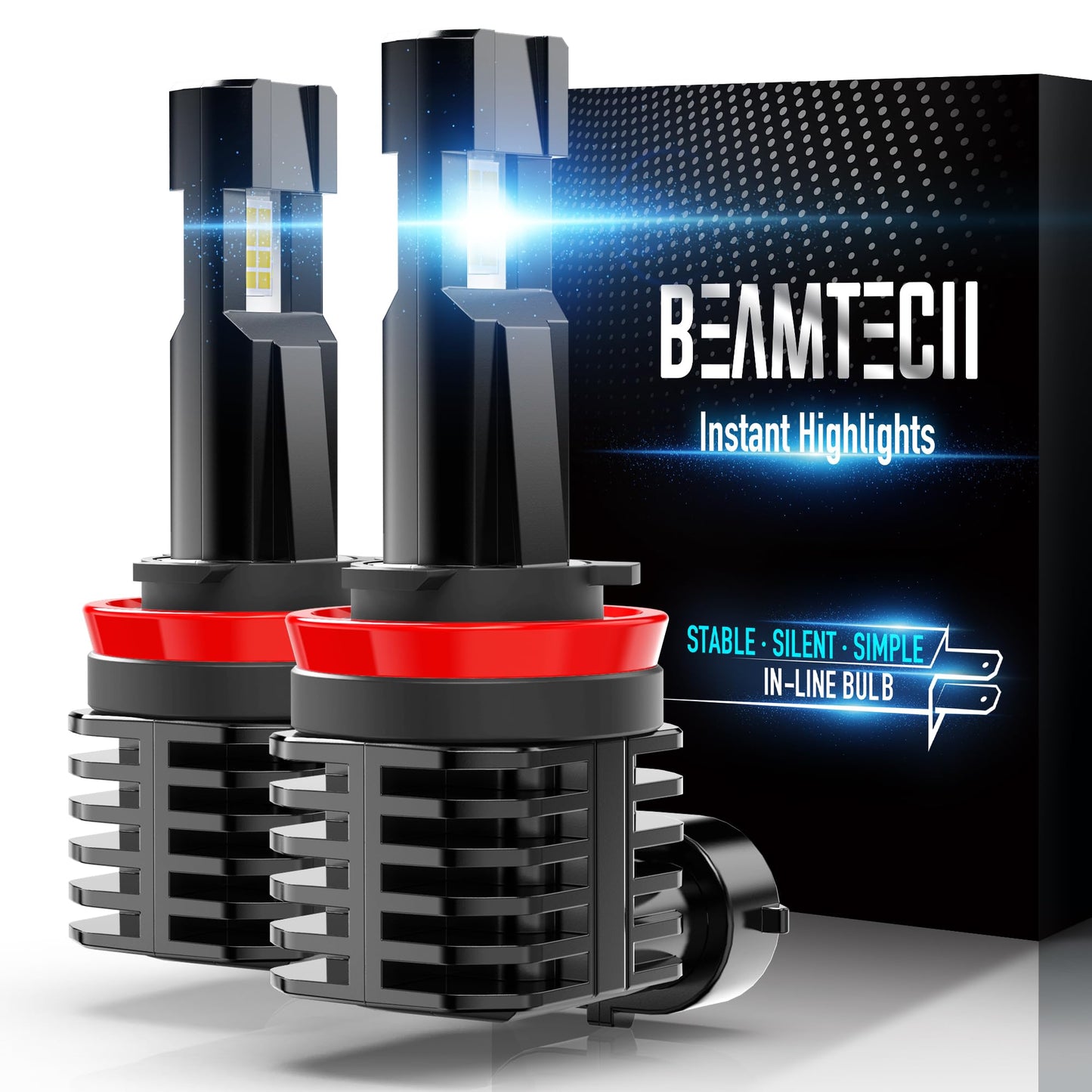 BEAMTECH H11 Bulb, H8 H9 Fog Light Fanless in Line 6500K White Pack of 2