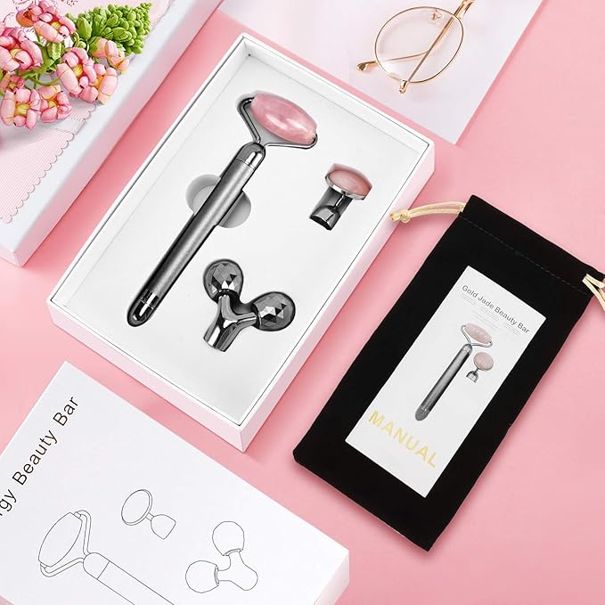 3-IN-1 Electric Jade Roller 3D Roller Facial Roller & Face Massager,Black