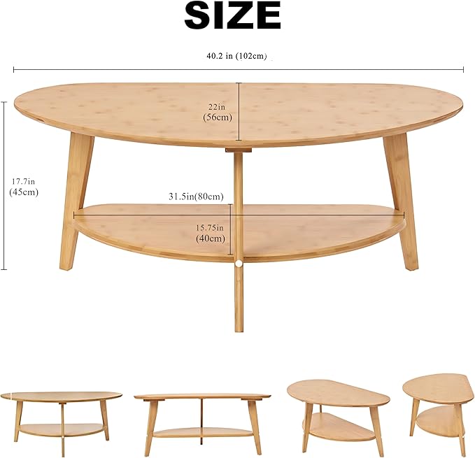 NAVREX Mid Century Modern Coffee Table, Oval Coffee Tables with Storage for Living Room, 2 Tier Solid Wood Center Table, Wooden Coffe Tables, Easy Assembly, 40.2" D x 22" W x 17.7" H | Mid-Century Modern, for Living Room, FSC Certified, Wooden, Coffee ...