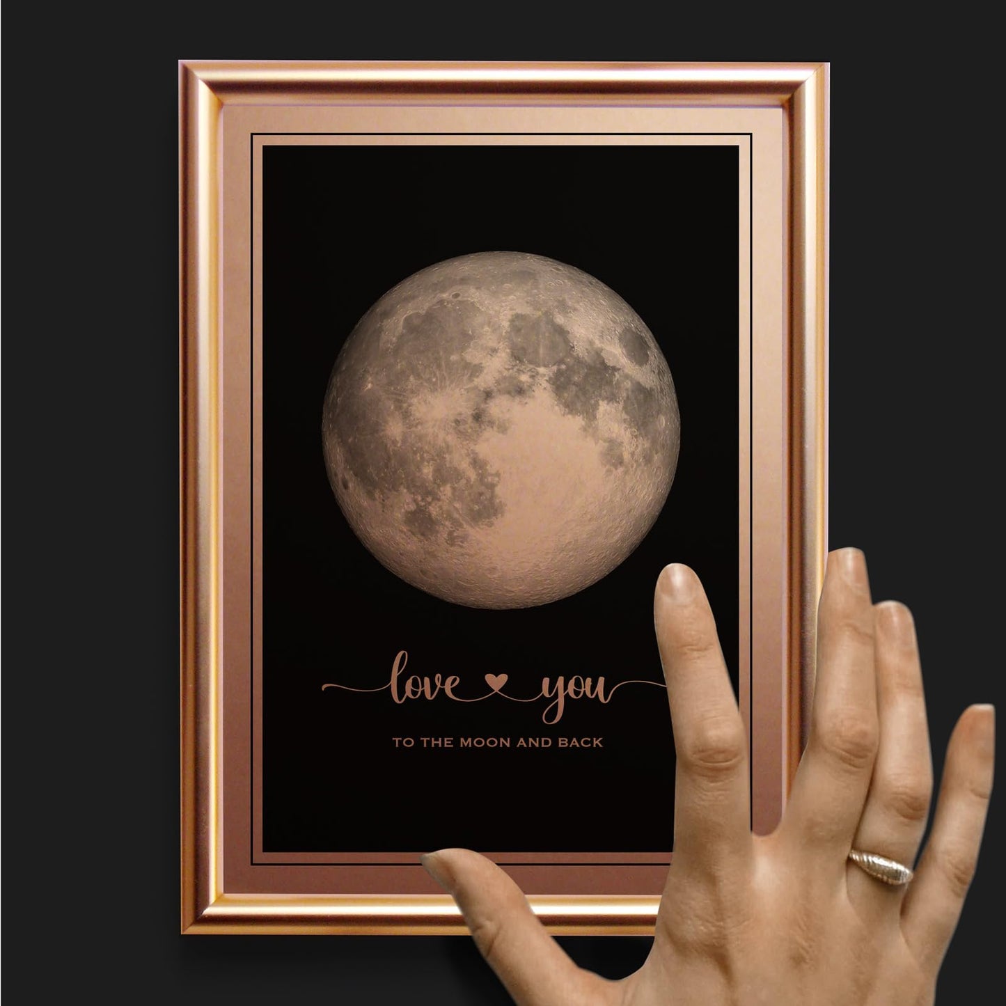 I Love You to the Moon and Back - Bronze Moon Print in Frame, Great Gift for Special Occasion, Engagement Gift, Wedding Gift, Anniversary Gift, Valentines 's Day Christmas Gift