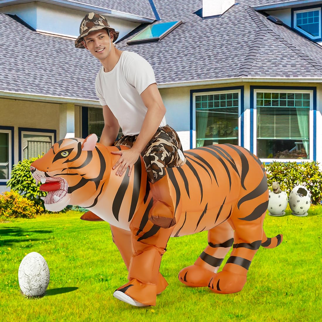 GOOSH Inflatable Tiger Costume for Adult Halloween Costume Women Man Funny Blow up Costume for Halloween Party Cosplay