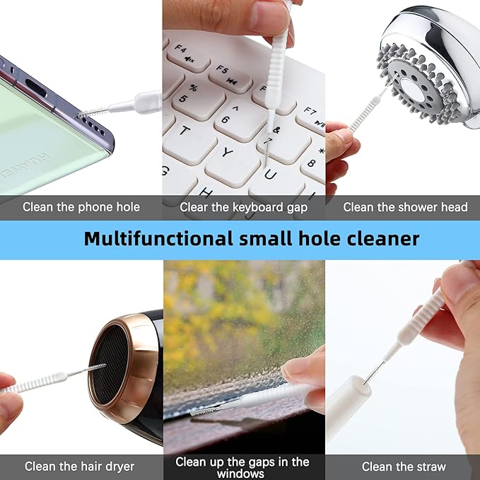 Patelai 60 Pcs Mini Shower Head Cleaner Brush Anti Clogging Nylon Cleaning Brush Multifunctional Shower Head Cleaner Nozzle for Window Slot, Phone, Keyboard, Car Vent, Little Gaps, 3D Printer Opening