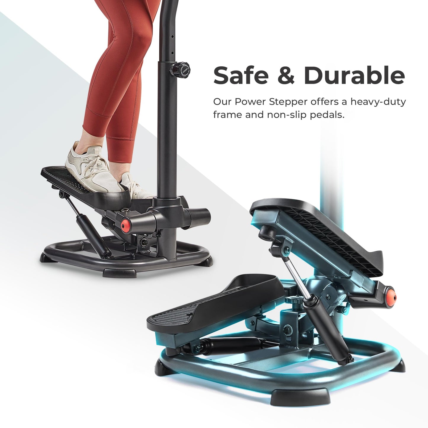 Sunny Health & Fitness 2-in-1 Power Stepper, 400 lb Weight Capacity, with Resistance Bands, Height-Adjustable, Low-Impact Cardio, Space-Saving Design, Bluetooth + SunnyFit App