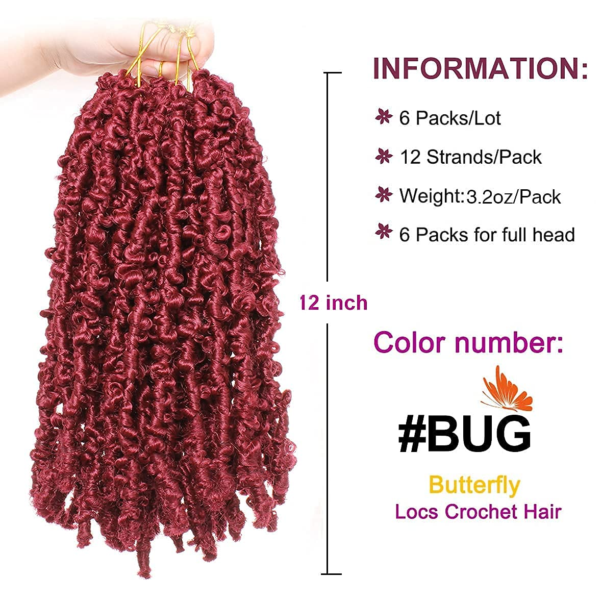 ZRQ Butterfly Locs Crochet Hair Short 12 Inch Burgundy Bob Distressed Butterfly Twist Locs Crochet Hair Crochet Braids Pre-loope